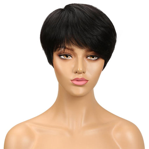 Image of Rebecca Fashion Short Straight Pixie Cut Wigs With Bangs Human Hair Basic Cap Wig