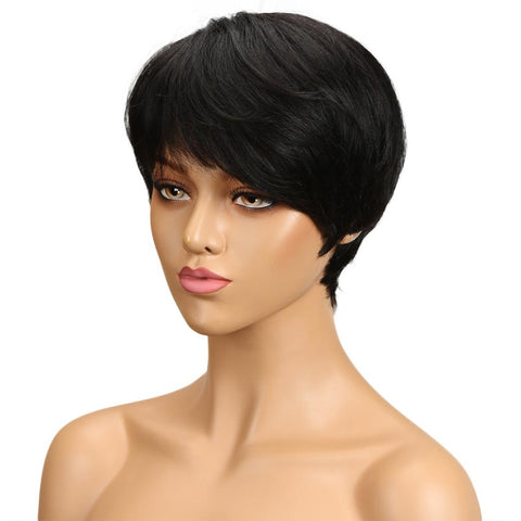 Image of Rebecca Fashion Short Straight Pixie Cut Wigs With Bangs Human Hair Basic Cap Wig