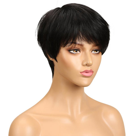 Image of Rebecca Fashion Short Straight Pixie Cut Wigs With Bangs Human Hair Basic Cap Wig