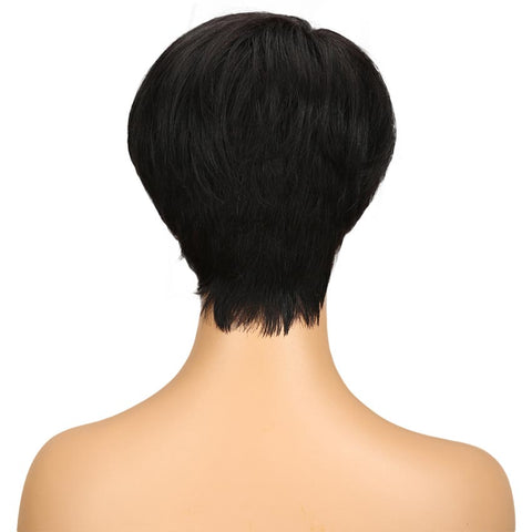 Image of Rebecca Fashion Short Straight Pixie Cut Wigs With Bangs Human Hair Basic Cap Wig