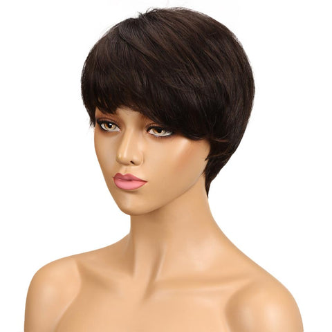 Image of Rebecca Fashion Brown Pixie Cut Wig Short Style Human Hair Wigs With Bangs