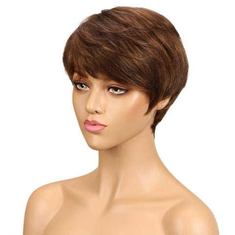 Image of Rebecca Fashion Brown Pixie Cut Wig Short Style Human Hair Wigs With Bangs