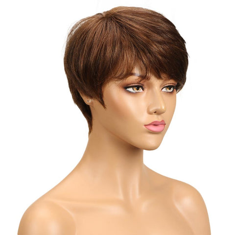 Image of Rebecca Fashion Brown Pixie Cut Wig Short Style Human Hair Wigs With Bangs