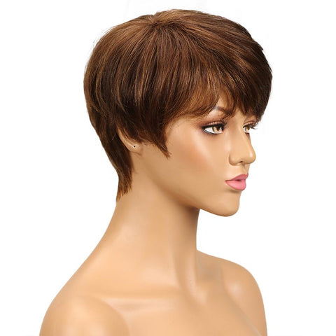 Image of Rebecca Fashion Brown Pixie Cut Wig Short Style Human Hair Wigs With Bangs