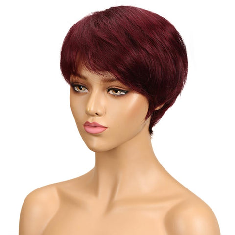 Image of Rebecca Fashion Pixie Cut Wigs With Bangs Red Color Short Straight Human Hair Basic Cap Wig