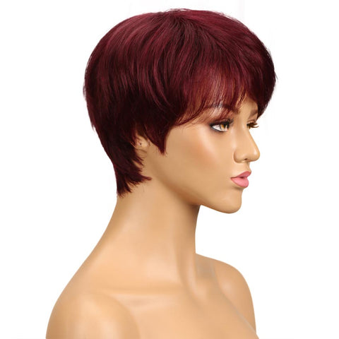 Image of Rebecca Fashion Pixie Cut Wigs With Bangs Red Color Short Straight Human Hair Basic Cap Wig