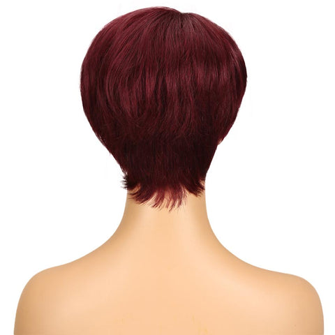 Image of Rebecca Fashion Pixie Cut Wigs With Bangs Red Color Short Straight Human Hair Basic Cap Wig