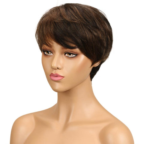 Image of Rebecca Fashion Brown Pixie Cut Wig Short Style Human Hair Wigs With Bangs