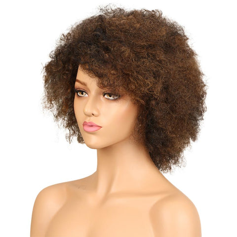 Image of Rebecca Fashion Brown Human Hair Curly Afro Wig