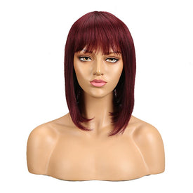 Rebecca Fashion Human Hair Red Wigs 99J Straight Bob Basic Cap Wigs With Bangs