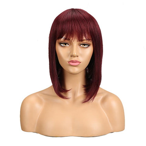 Image of Rebecca Fashion Human Hair Red Wigs 99J Straight Bob Basic Cap Wigs With Bangs