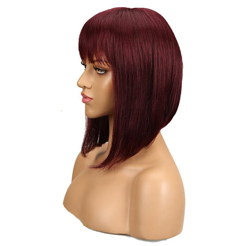 Image of Rebecca Fashion Human Hair Red Wigs 99J Straight Bob Basic Cap Wigs With Bangs