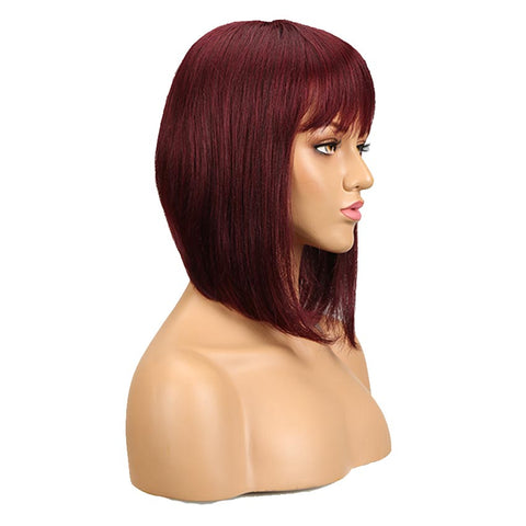 Rebecca Fashion Human Hair Red Wigs 99J Straight Bob Basic Cap Wigs With Bangs