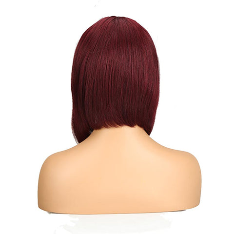 Image of Rebecca Fashion Human Hair Red Wigs 99J Straight Bob Basic Cap Wigs With Bangs