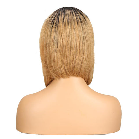 Image of Rebecca Fashion Straight Bob Human Hair Wigs With Bangs 10 inch Black to Blonde Basic Wig Ombre Color