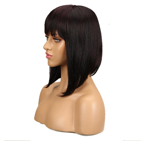 Rebecca Fashion Ombre Colors Wig Straight Human Hair Wigs With Bangs 10 Inch