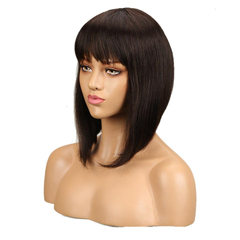 Image of Rebecca Fashion Dark Brown Straight Human Hair Wigs With Bangs for African American