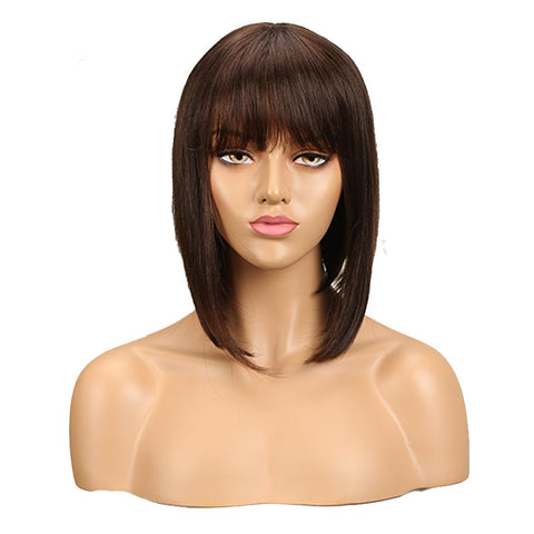 Image of Rebecca Fashion Dark Brown Straight Human Hair Wigs With Bangs for African American