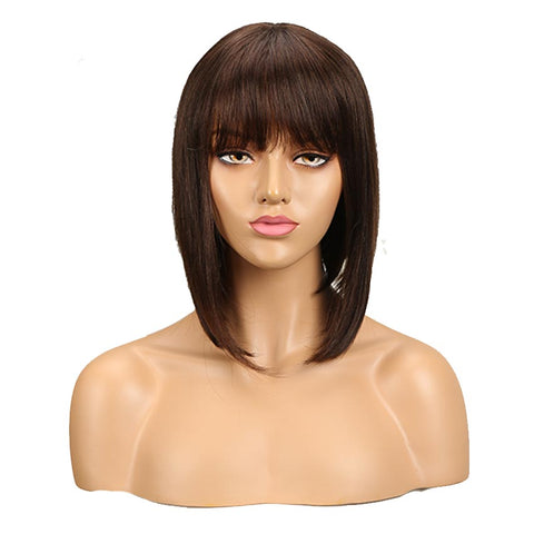 Rebecca Fashion Dark Brown Straight Human Hair Wigs With Bangs for African American