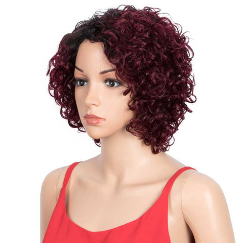 Image of Rebecca Fashion Short Wavy Bob Wigs Ombre Color Black Root to Red Human Hair Wigs