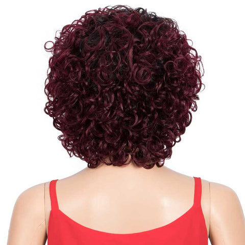 Image of Rebecca Fashion Short Wavy Bob Wigs Ombre Color Black Root to Red Human Hair Wigs