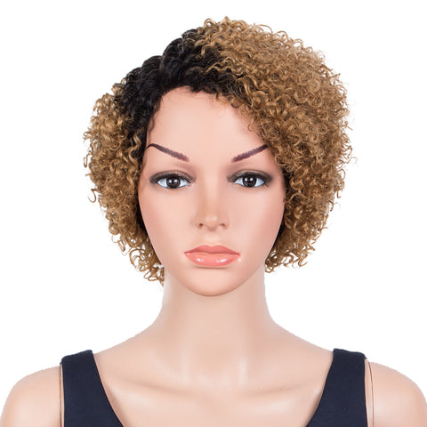 Image of Rebecca Fashion Short Oxygen Curly Human Hair Wigs Side Lace Part Wigs for Black Women Brown Blonde Color