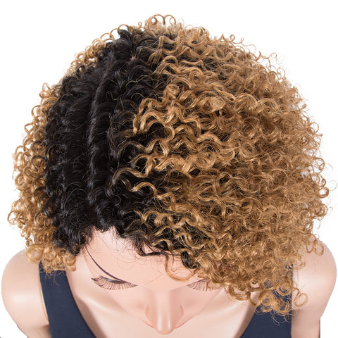 Image of Rebecca Fashion Short Oxygen Curly Human Hair Wigs Side Lace Part Wigs for Black Women Brown Blonde Color