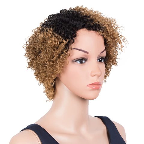 Image of Rebecca Fashion Short Oxygen Curly Human Hair Wigs Side Lace Part Wigs for Black Women Brown Blonde Color