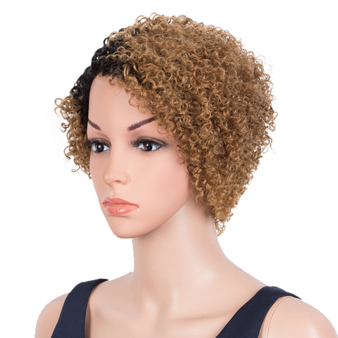 Image of Rebecca Fashion Short Oxygen Curly Human Hair Wigs Side Lace Part Wigs for Black Women Brown Blonde Color