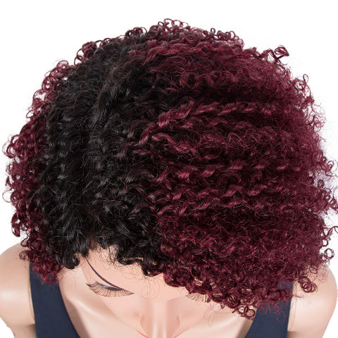 Image of Rebecca Fashion Short Oxygen Curly Human Hair Wigs Side Lace Part Wigs for Black Women Wine Red Color