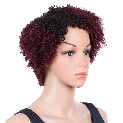 Image of Rebecca Fashion Short Oxygen Curly Human Hair Wigs Side Lace Part Wigs for Black Women Wine Red Color