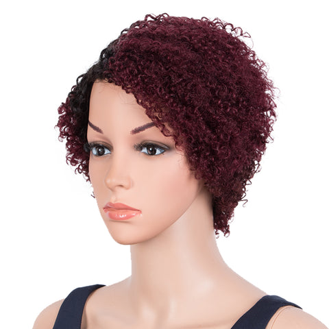 Image of Rebecca Fashion Short Oxygen Curly Human Hair Wigs Side Lace Part Wigs for Black Women Wine Red Color