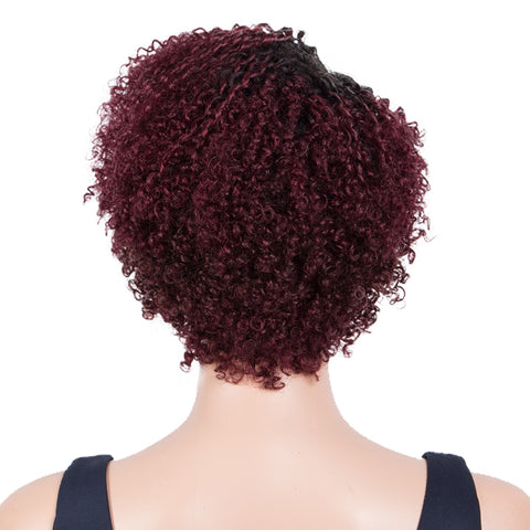 Image of Rebecca Fashion Short Oxygen Curly Human Hair Wigs Side Lace Part Wigs for Black Women Wine Red Color