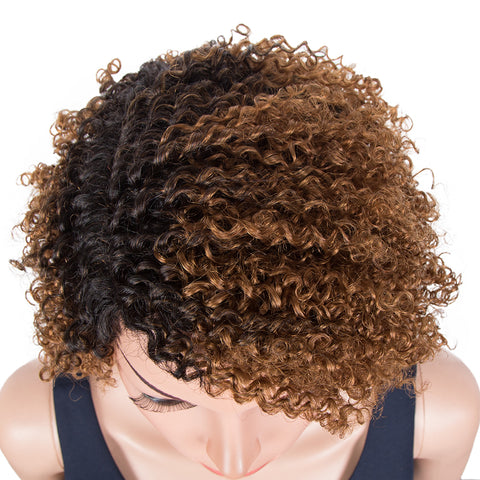 Image of Rebecca Fashion Short Oxygen Curly Human Hair Wigs Side Lace Part Wigs for Black Women Brown Color