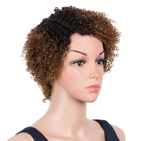 Image of Rebecca Fashion Short Oxygen Curly Human Hair Wigs Side Lace Part Wigs for Black Women Brown Color