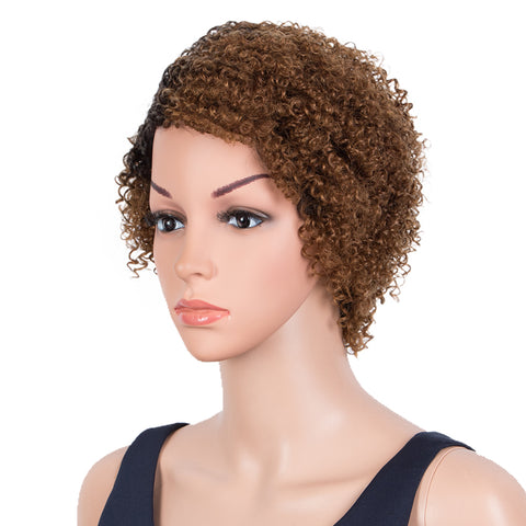 Image of Rebecca Fashion Short Oxygen Curly Human Hair Wigs Side Lace Part Wigs for Black Women Brown Color