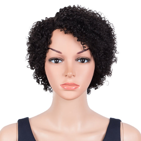 Image of Rebecca Fashion Short Oxygen Curly Human Hair Wigs Side Lace Part Wigs for Black Women Black Color