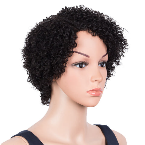 Image of Rebecca Fashion Short Oxygen Curly Human Hair Wigs Side Lace Part Wigs for Black Women Black Color