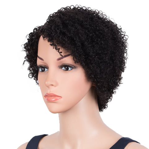 Rebecca Fashion Short Oxygen Curly Human Hair Wigs Side Lace Part Wigs for Black Women Black Color