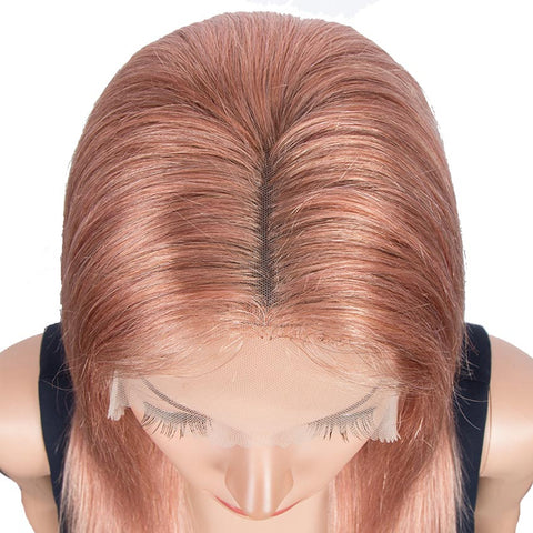 Image of Rebecca Fashion Highlight Pink 4x4 Lace Simulated Scalp Wigs 100% Straight Human Hair Wigs 150% Density