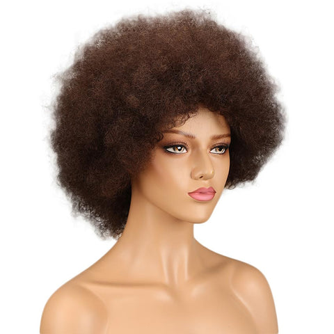 Image of Rebecca Fashion Brown Human Hair Curly Afro Wig