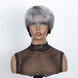 Rebecca Fashion Straight Bangs Style Pixie Cut 9 inch Gray  Short Natural Wigs