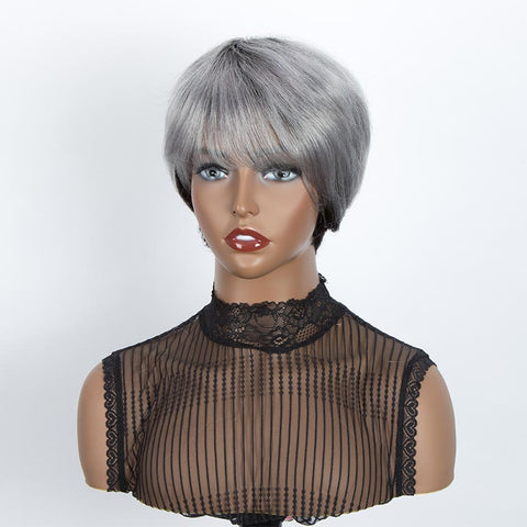 Rebecca Fashion Straight Bangs Style Pixie Cut 9 inch Gray  Short Natural Wigs