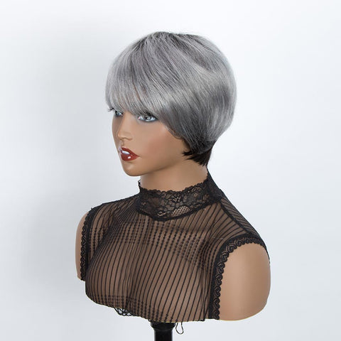 Image of Rebecca Fashion Straight Bangs Style Pixie Cut 9 inch Gray  Short Natural Wigs