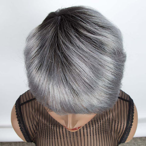 Image of Rebecca Fashion Straight Bangs Style Pixie Cut 9 inch Gray  Short Natural Wigs