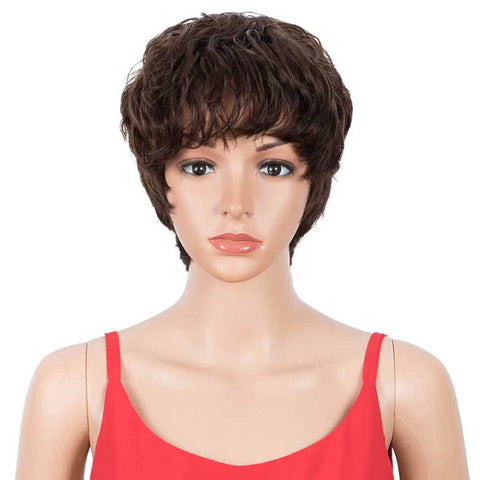 Image of Rebecca Fashion Pixie Cut Wig 4# Color Short Wavy Human Hair Wigs 9 inch