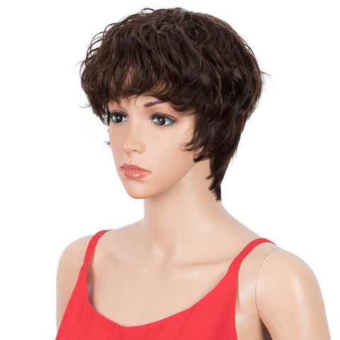 Image of Rebecca Fashion Pixie Cut Wig 4# Color Short Wavy Human Hair Wigs 9 inch