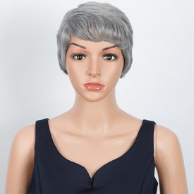 Rebecca Fashion Human Hair Wigs For Women Short Brazilian Hair Wigs For  Women Gray Colored Left Side Wigs