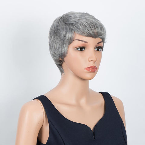 Image of Rebecca Fashion Human Hair Wigs For Women Short Brazilian Hair Wigs For  Women Gray Colored Left Side Wigs