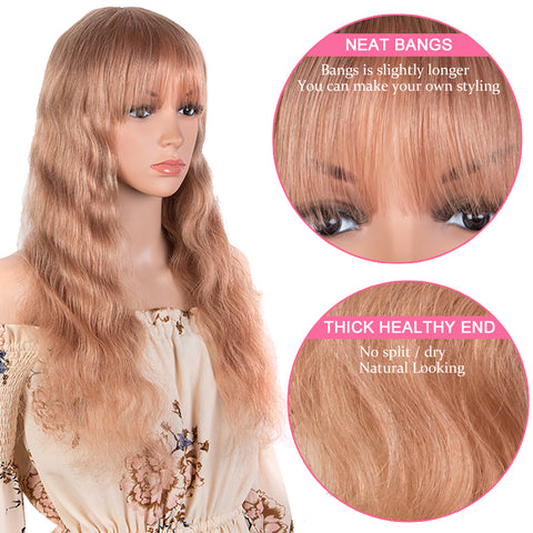 Image of Rebecca Fashion Hightlight Pink Body Wave Human Hair Wigs with Bangs 100% High-quality Human Hair Wig with Bangs for Black Women 130% Density